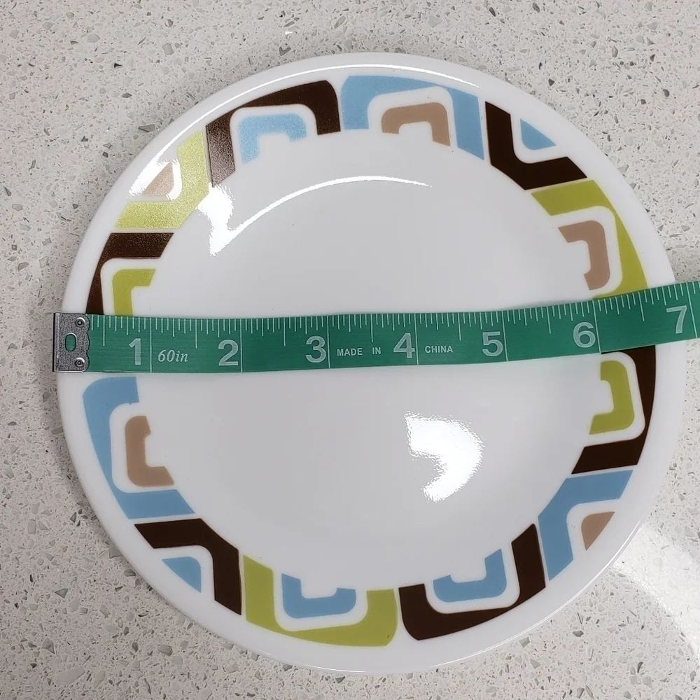 Correlle Squared Geometric Set 3 Bread Dessert Appetizer Plates Retired Pattern